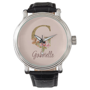 Montre Lettre de nom personnalisée G Roses roses blush en