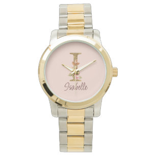 Montre Lettre de nom personnalisée I Roses roses blush fe