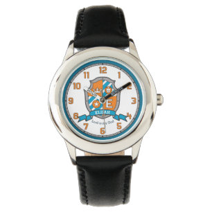 Montre lettre E nom Élie crête lion orange enfants