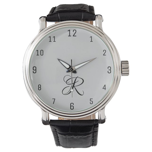 Montre LETTRE INITIALE Calligraphie 3D Noire | Pastel Gre (devant)