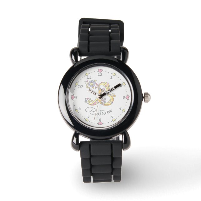 Montre Lettre monogramme B doodle coeur filles Béatrice n (Recto)