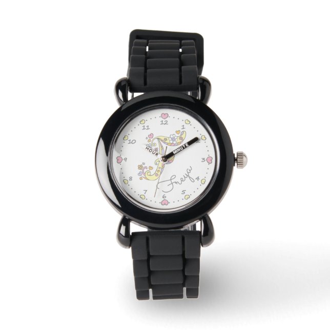 Montre Lettre monogramme F coeurs et fleurs Freya coutume (Recto)