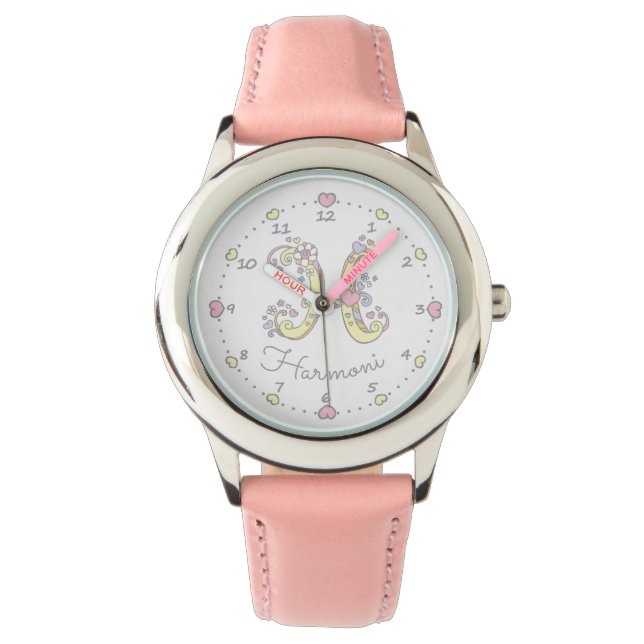 Montre Lettre monogramme H coeur de fleur nom personnalis (devant)