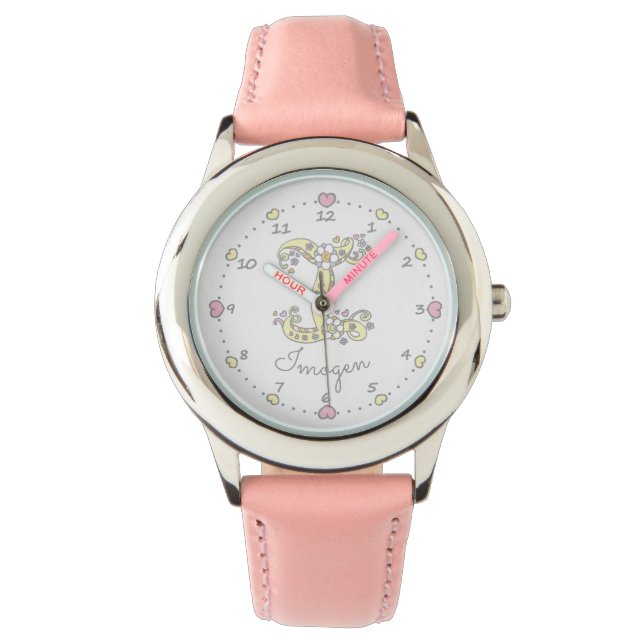 Montre Lettre monogramme I fleuron coeur nom personnalisé (devant)