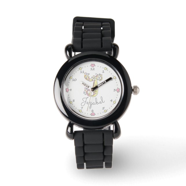 Montre Lettre monogramme J doodle nom de l'art cardiaque  (Recto)
