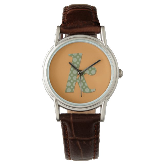 MONTRE LETTRE MONOGRAPHIQUE VERT ET JAUNE K MONOGRAPHE (devant)