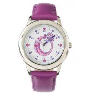 Montre Lettre O monogramme rose filles personnalisées re