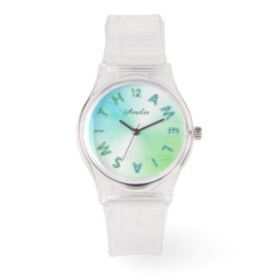 Montre Lettre personnalisée Cadran Turquoise vert blanc