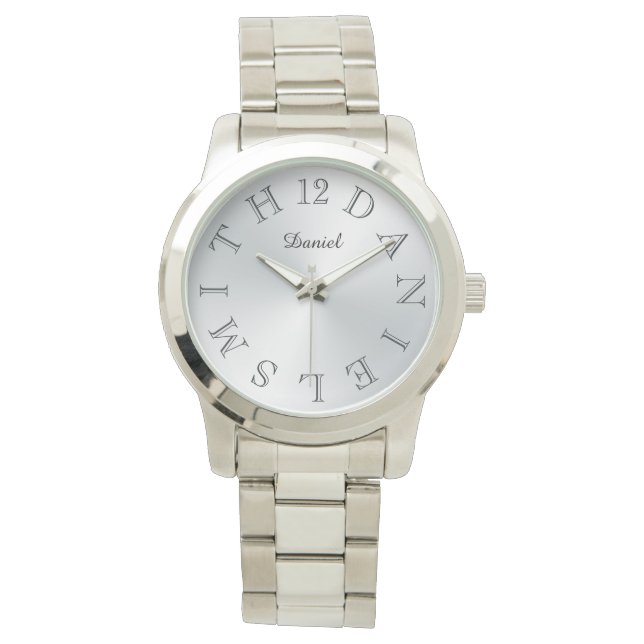 Montre Lettre personnalisée Dial Argent Gradient (devant)