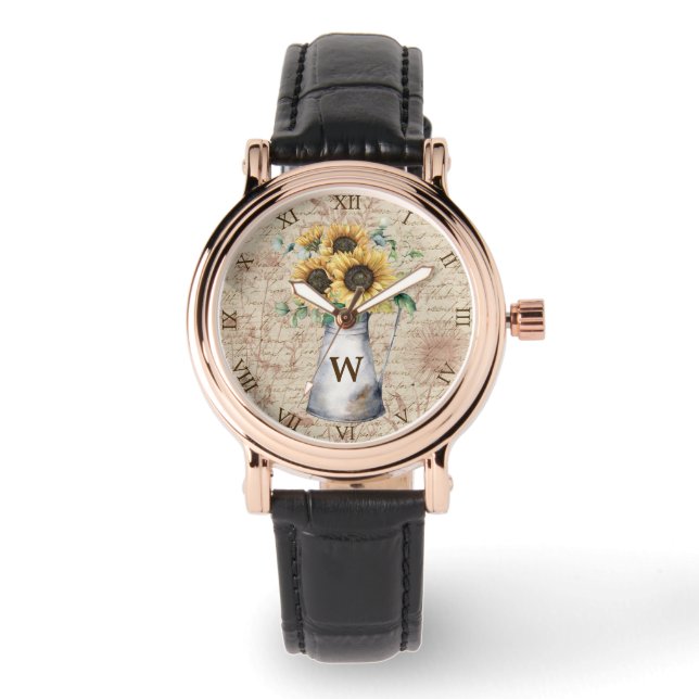 Montre Lettre Vintage Monogramme tournesol rustique (Recto)