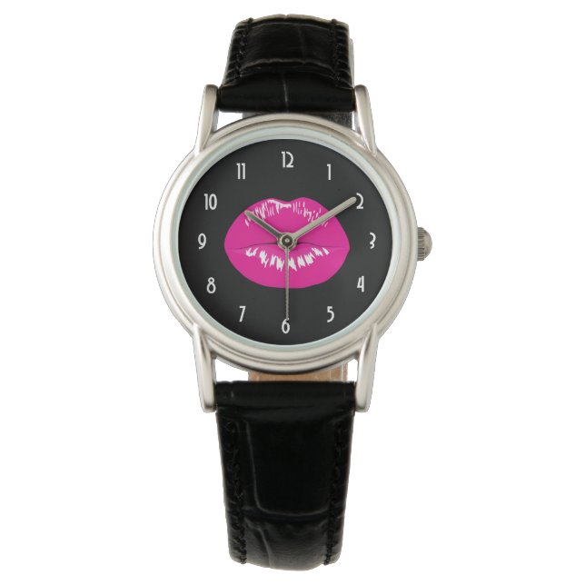 Montre Lèvres roses chaudes Illustration brillante (devant)