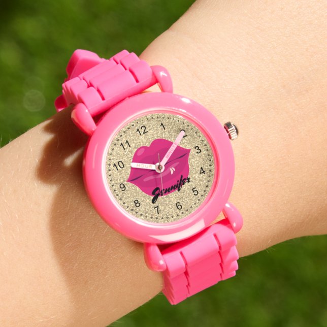 Montre lèvres roses parties scintillant or fille personna (Créateur téléchargé)