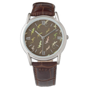 Montre Lézards et Geckos, sur le brun de café