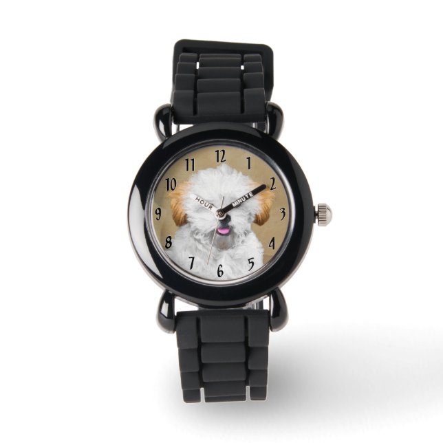 Montre Lhasa Apso Puppy Peinture - Cute Original Chien Ar (Recto)