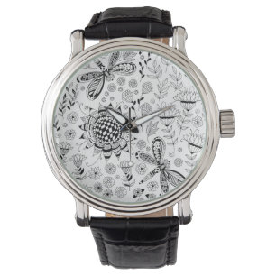 Montre libellules et fleurs