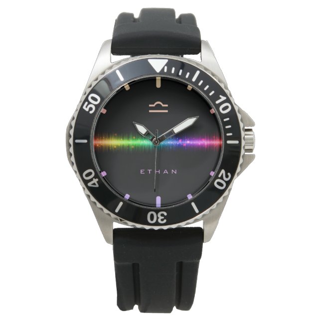 Montre Libra Zodiac Sign Rainbow Pride Nom de la ligne d' (devant)
