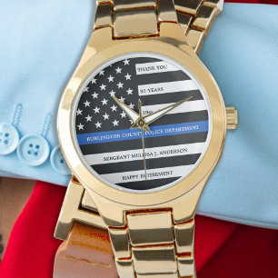 Montre Ligne Bleue Mince Agent de police Retraite Or