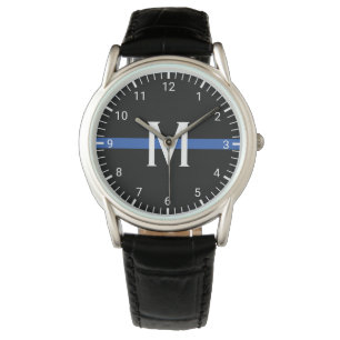 Montre Ligne bleue mince de la police Monogramme initiale