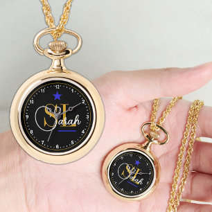 Montre Ligne Bleue Mince, Monogramme Or Nom et signature