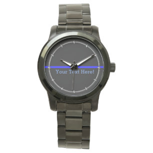Montre Ligne Bleue Mince Symbolique Votre texte en noir