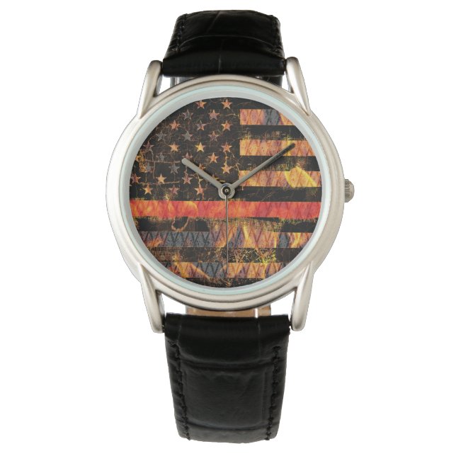 Montre Ligne rouge mince et flammes (devant)