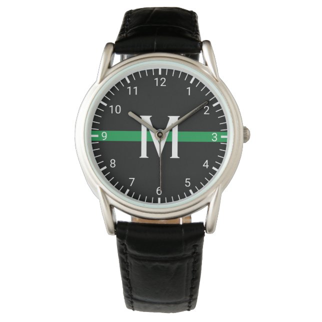 Montre Ligne verte mince militaire Monogramme initial (devant)