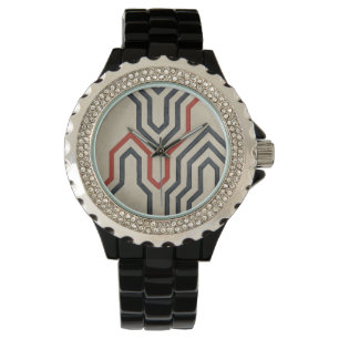 Montre Lignes graphiques orange et bleu
