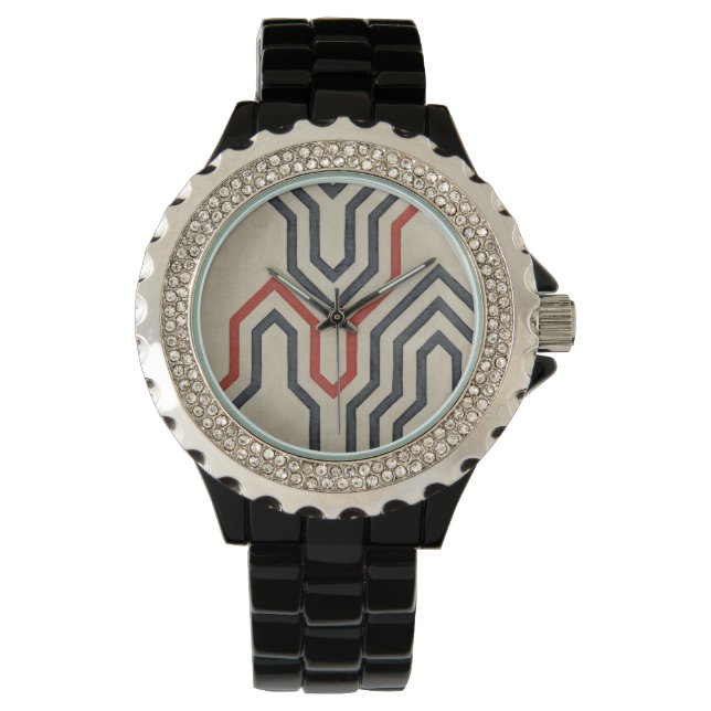 Montre Lignes graphiques orange et bleu (devant)