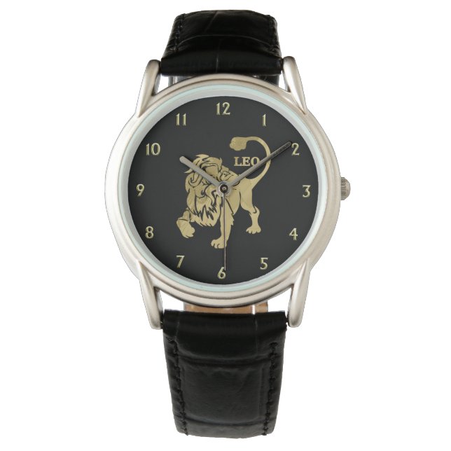 Montre Lion d'or Zodiac en noir (devant)