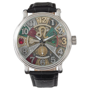 Montre Lion, signe zodiaque, Steampunk, pierres pr