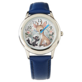 Montre Livre D'Histoire Bois Bébés Skunk Et Cerfs