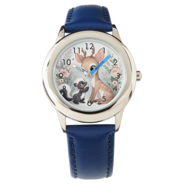 Montre Livre D'Histoire Bois Bébés Skunk Et Cerfs (devant)