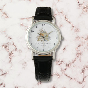 Montre Livres Anciens Fleurs Beige Bleu Citation Personna