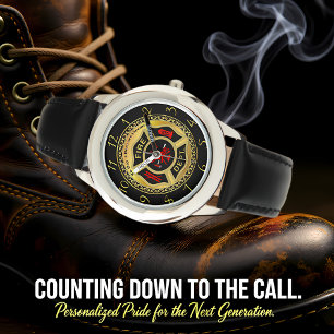 Montre Logo du service d'incendie Badge noir et or