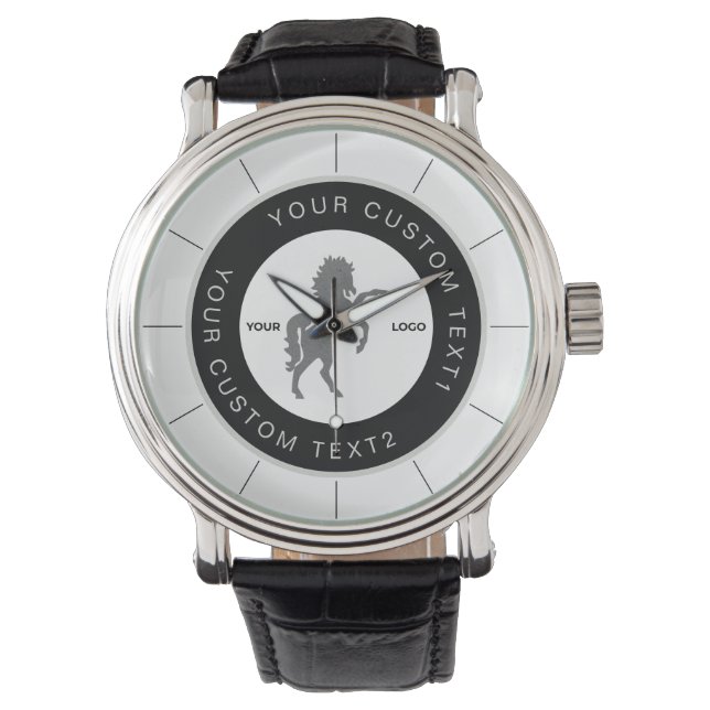 Montre Logo Entreprise blanche et noire Personnalisé (devant)