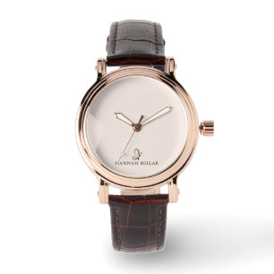 Montre Logo Nom Personnalisé Moderne Rose Pâle Minimalist
