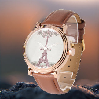 Montre Long Live Paris Shabby Chic Art Eiffel Tower Pink