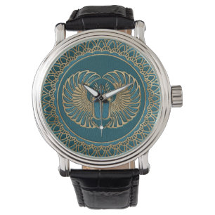 Montre L'or du scarabée égyptien en cuir Turquoise