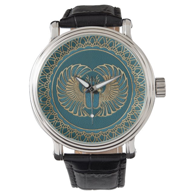 Montre L'or du scarabée égyptien en cuir Turquoise (devant)