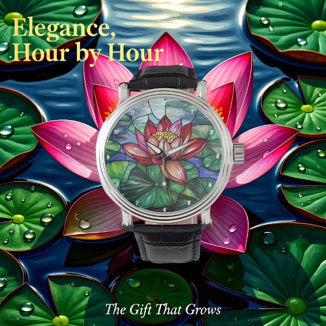 Montre Lotus Floral Pond Stained Glass (Créateur téléchargé)