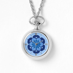 Montre Lotus Flower Mandala, Indigo et bleu clair