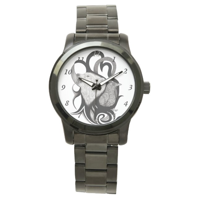 Montre Loup blanc avec art tribal coréen (devant)