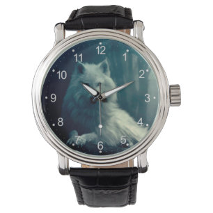 Montre Loup blanc dans la forêt nocturne