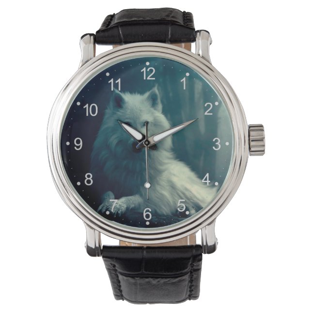 Montre Loup blanc dans la forêt nocturne (devant)