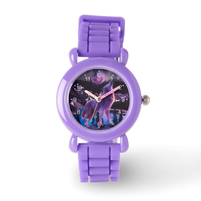 Montre Loup gris hurlant dans la forêt (Recto)