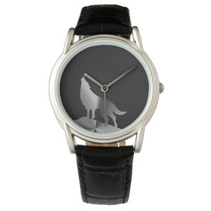 Montre Loup métallique d'hurlement avec la fibre de