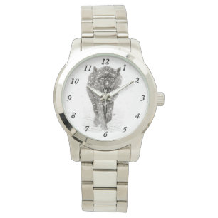 Montre Loup noir en colère dans la neige, hiver sauvage