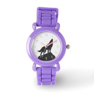 Montre loup silhouette hurler - Choisir la couleur arriè