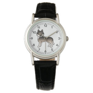 Montre Louveteau gris foncé Husky sibérien Chien de dessi