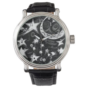 Montre Lune Abstraite Et Étoiles